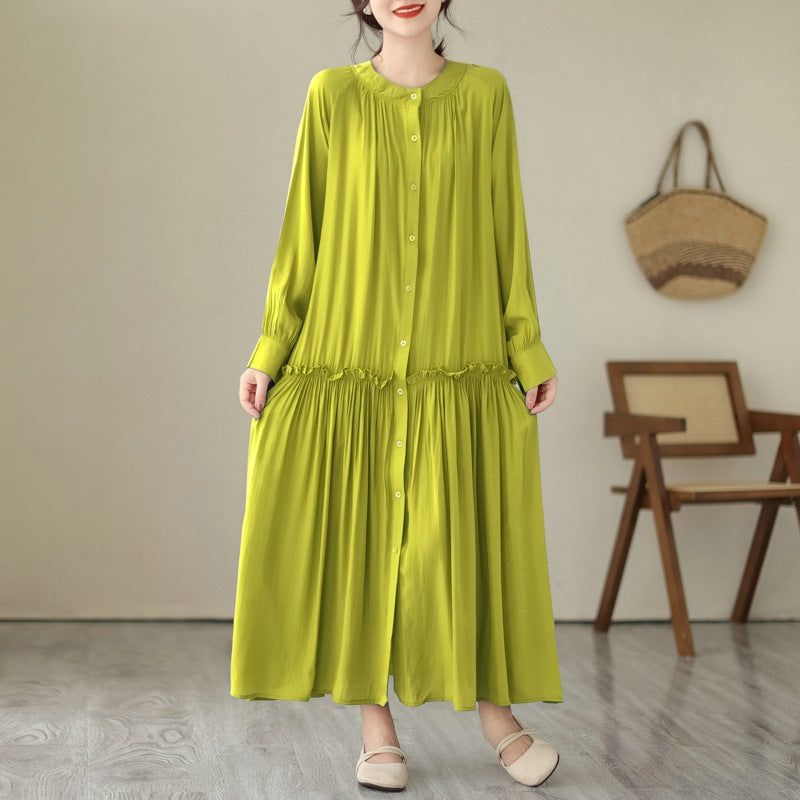 Plus size women's clothing 2023 autumn new fat MM  and thin solid color long dress