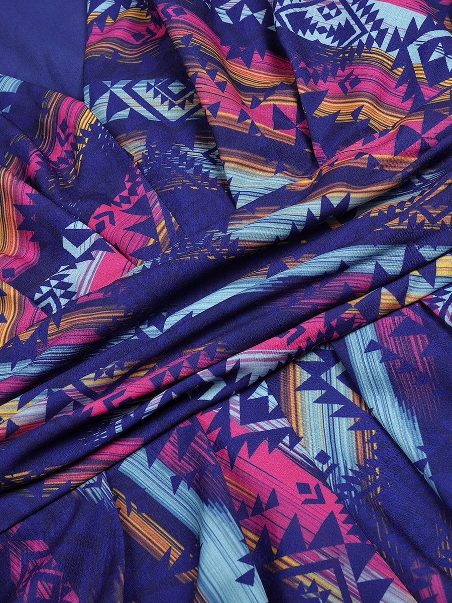 Contrast print waist slit dress