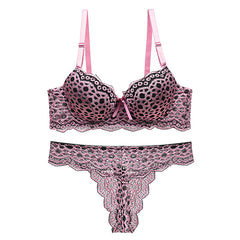 Leopard print bra set lace  top thin bottom thick underwear set