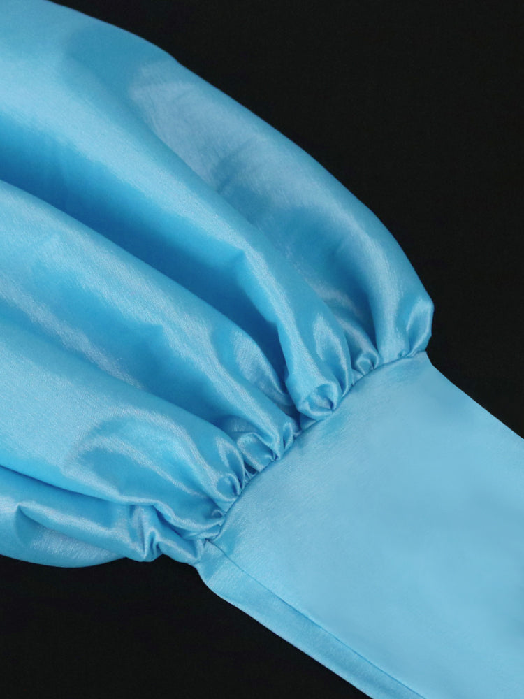 AOMEI Women Sheath Dress Party Shiny Elegant Blue Color Block Bodycon O Neck Long Lantern Sleeves Event Birthday Fall