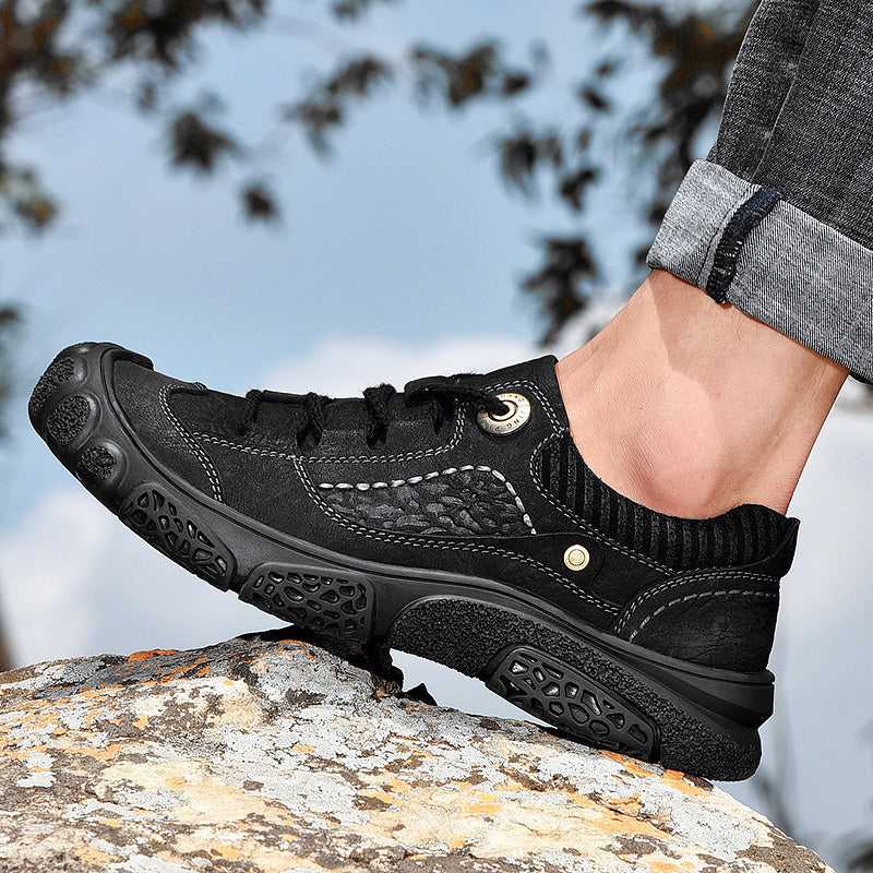 Men's shoes leather spring breathable leisure frosted leather shoes sports outdoor hiking shoes men's non-slip wear-resistant