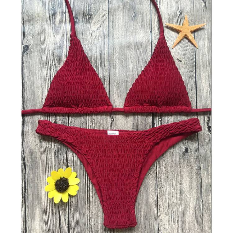 Pleated Bikini Solid Swimwear Women Push Up Swimsuit Off Shoulder Biquini Cute Swimwear Women Backless Beach Bathing Suit