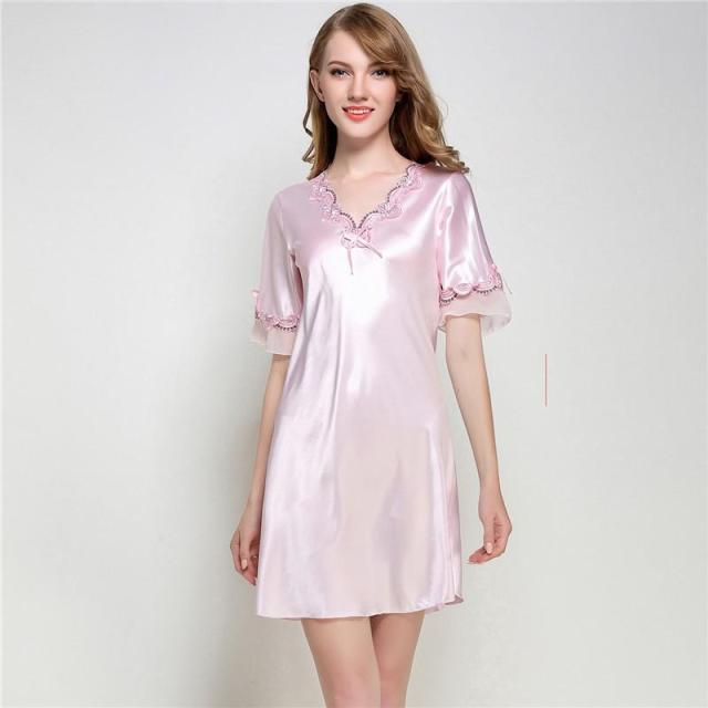 Sexy Women Satin Sleepwear Silky Nightgown Half Sleeve  Nightdress Sexy Lingerie Plus Size S M L XL XXL Female Nightie