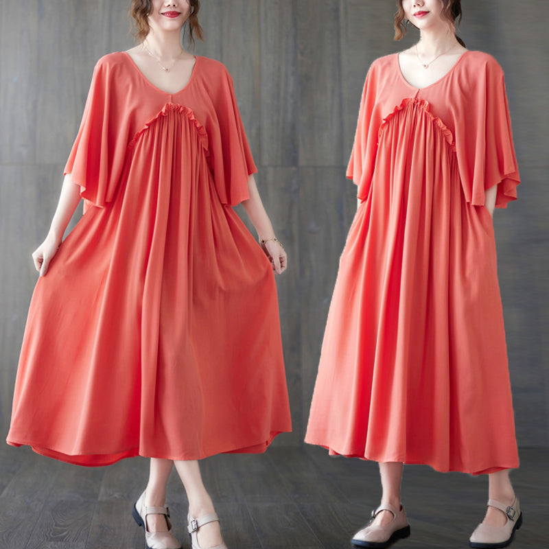 temperament sweet lady solid color seaside holiday wind leisure loose hanging long dress female summer