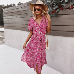 Beach Boho Summer Dress Shirt 2021 Floral Vintage High Waist Dresses Women Casual Loose Single Breasted Midi Slim Elegant Robe