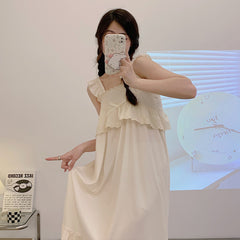 2023 صيف جديد فستان نوم غير رسمي المرأة تنورة دانتيل حبال نمط النسخة الكورية الرغبة في خدمة المنزل