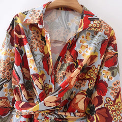 فساتين قصيرة مطبوعة بنقشة الزهور على طراز بوهو للسيدات بياقة مقلوبة وأكمام طويلة فساتين على شكل حرف A فساتين حفلات أنيقة للنساء 