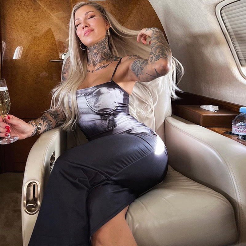 Popular European and American Spicy Girls Casual Fashion Print  Chest Dress