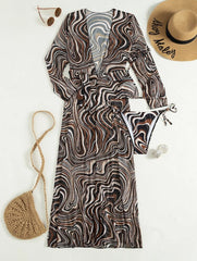 New striped lace-up dress mesh three-piece bikini