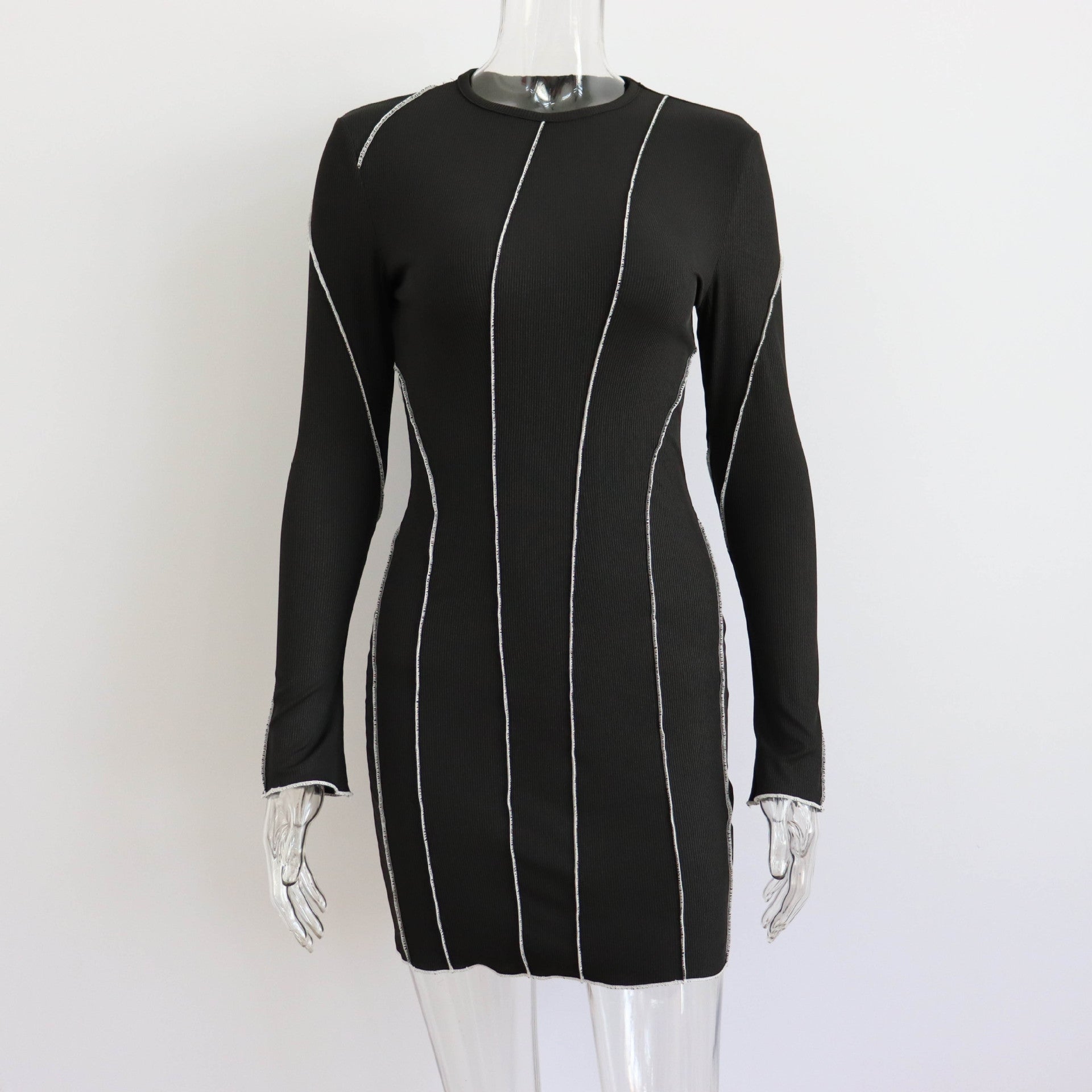 Sexy Club Rib Knit Y2K Mini Bodycon Party Women's Fall Stripe O-Neck Long Sleeve Fashion Dress 2023