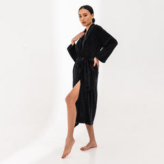 Autumn velvet long nightgown warm and comfortable black bathrobe  morning gown fashionable women's home clothes