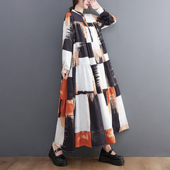 European Trendy Plus Size Women's Clothing 2023 Autumn    Printed Shirt Skirt Spliced Mid-Length Dress Long