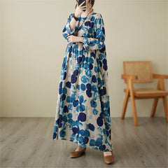 Garden style floral dress 180 pounds fat mm large size women's spring and autumn temperament long-sleeved   dress