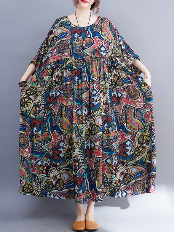 منتج صيفي جديد، فني قديم، دهون تقلل من العمر مم 200 رطل، فستان قطني كبير مطبوع بأكمام قصيرة 