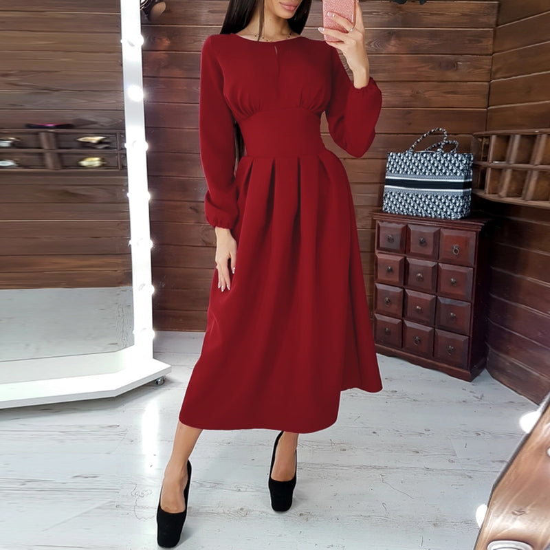 ZANZEA French Elegant Midi Dress Women Fashion Solid Robe Femme 2022 Autumn Party Bodycon Vestidos Lady OL  A Line Dresses