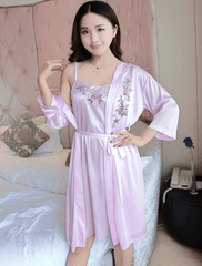 New product ladies pajamas sexy  silk suspender nightdress + nightgown two-piece home service