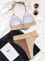 Two-piece swimsuit sexy swimsuit solid color stitching bikini