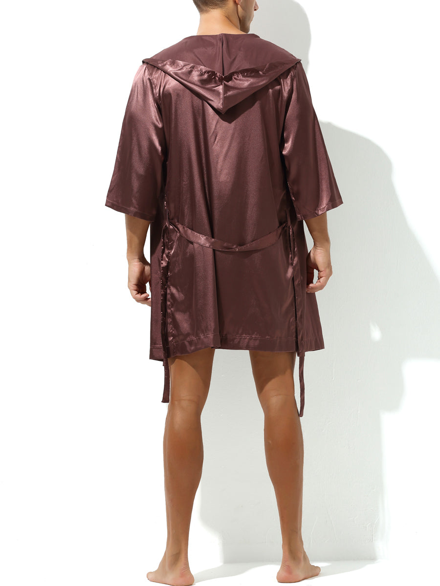 Men's Fashion Solid Color Simulated Silk Bathrobe Robe