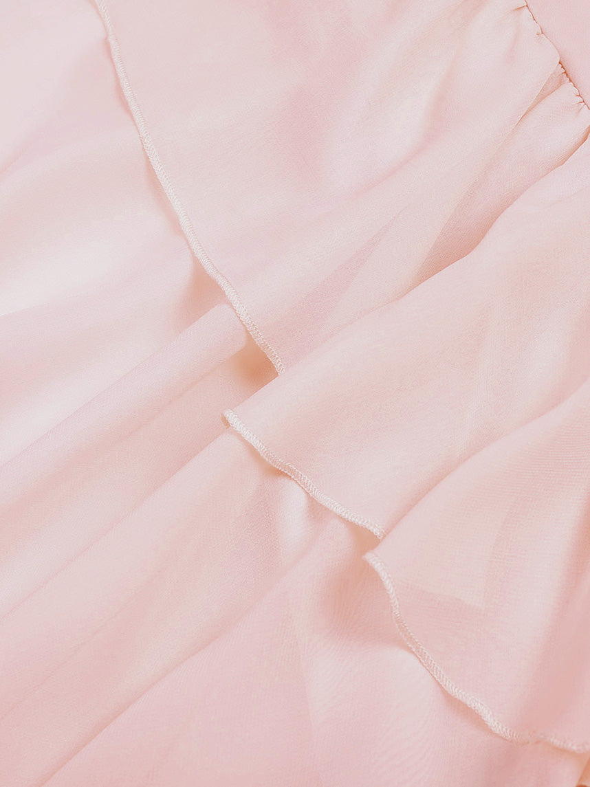 Pink chiffon elegant ruffled pleated dress