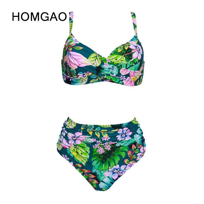 HOMGAO Vintage Print Bikinis Women's Swimsuit 2022 New Push Up Swimwear Sexy  Waist Two Piece Bathing Suit L-4XL Female Set