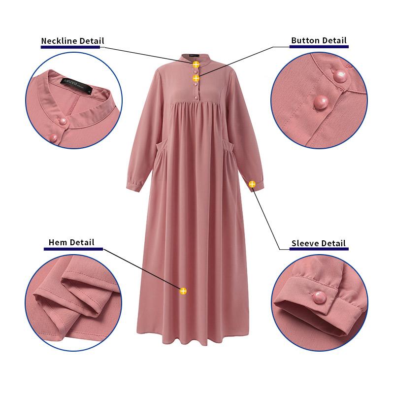 ZANZEA Women Muslim Shirt Dresses Abaya Kaftan Solid O-Neck Long Sleeve Vintage Long Dress Fashion Holiday Casual Loose Ladies Vestido Plus Size