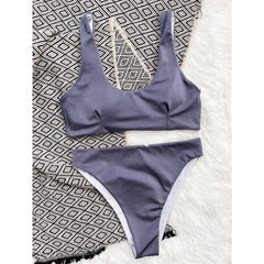 New Grey Bikinis Swimsuits Women's Two Piece Swimwear 2022 Summer Beach Swimming  Sets Push Up Female Sports Bathing Suits