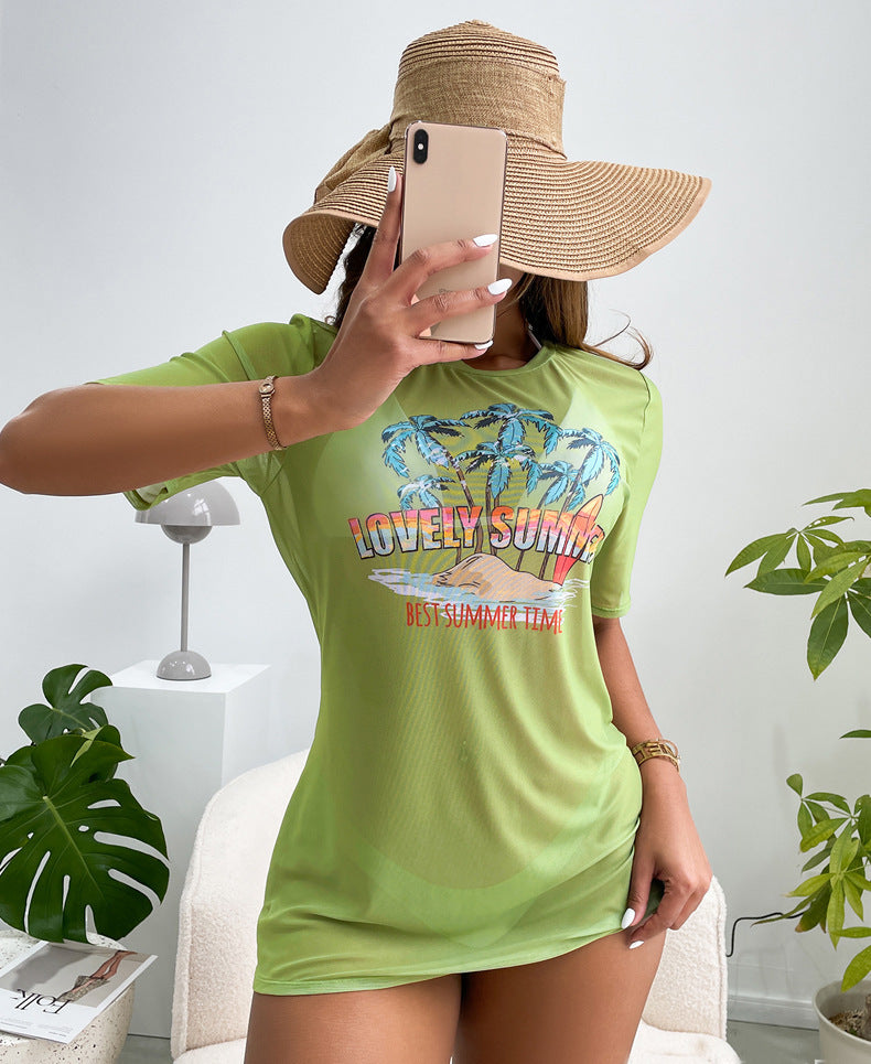 European and American new bikini three-piece printed sexy European and American bikini blouse swimsuit women