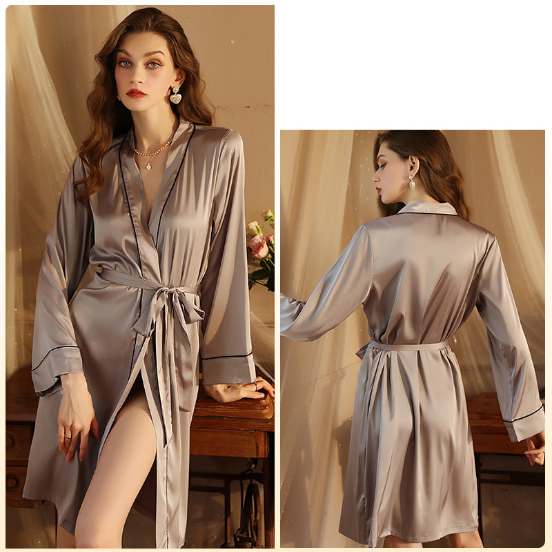 Summer new ladies sexy cardigan nightgown  -end light   silk fabric pajamas homewear