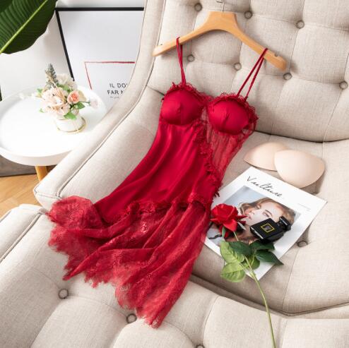 ثوب نوم مثير بدون ظهر دانتيل خارج ثوب النوم الصيفي للنساء من الساتان قميص نوم بدون أكمام بحزام فستان نوم منزلي 