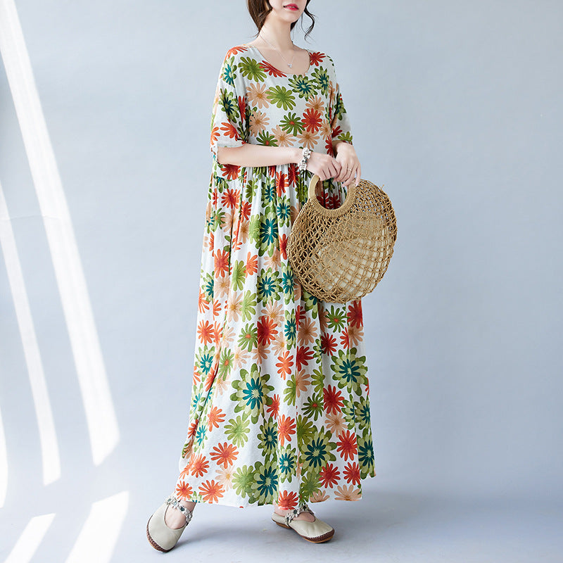 Garden style floral dress 150 pounds 180 pounds fat mm large size women  temperament long skirt