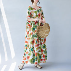 Garden style floral dress 150 pounds 180 pounds fat mm large size women  temperament long skirt