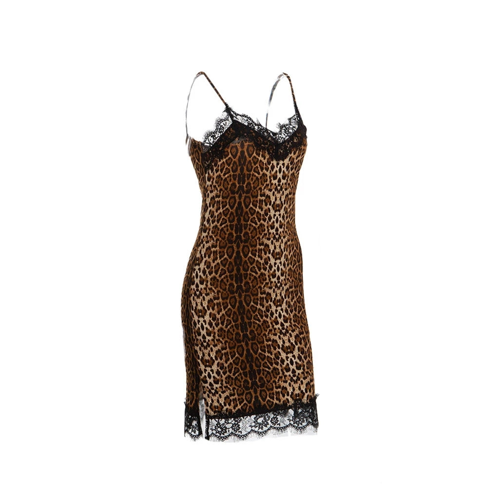 Hot Women's Nightie Sleepwear Women's Underwear Sexy Nightwear Dress Lace Sling V-neck Leopard Sexy Lingerie Nightgown Plus Size