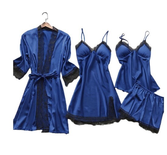 4PCS nightdress female lace suit sexy V-neck suspender nightdress comfortable pajamas nightdress spring nightdress fashion home service