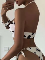 European and American bikini cow hanging neck strap split swimsuit feminine backless bikini swimsuit spot