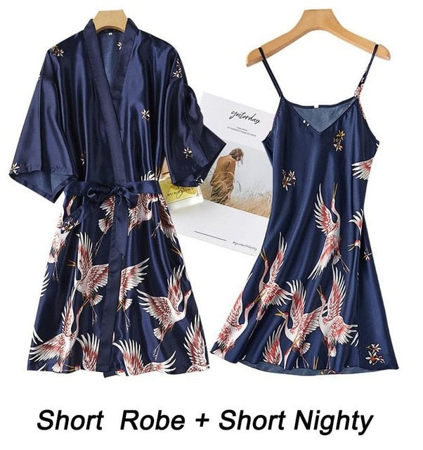 Women Rayon 2PCS Robe Set Bride Bridesmaid Wedding Robe Gown Lace Sexy Kimono Bathrobe Night Dress Casual Nightgown Sleepwear