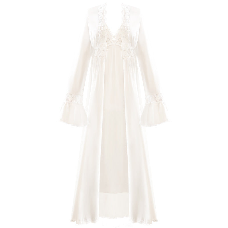 Long-sleeved cotton nightgown suit female summer and autumn suspender nightdress home service palace style princess pajamas two-piece