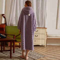 Pajamas women's new style flannel thickened long jacquard Shu cotton velvet large size hooded pocket home wear manufacturer