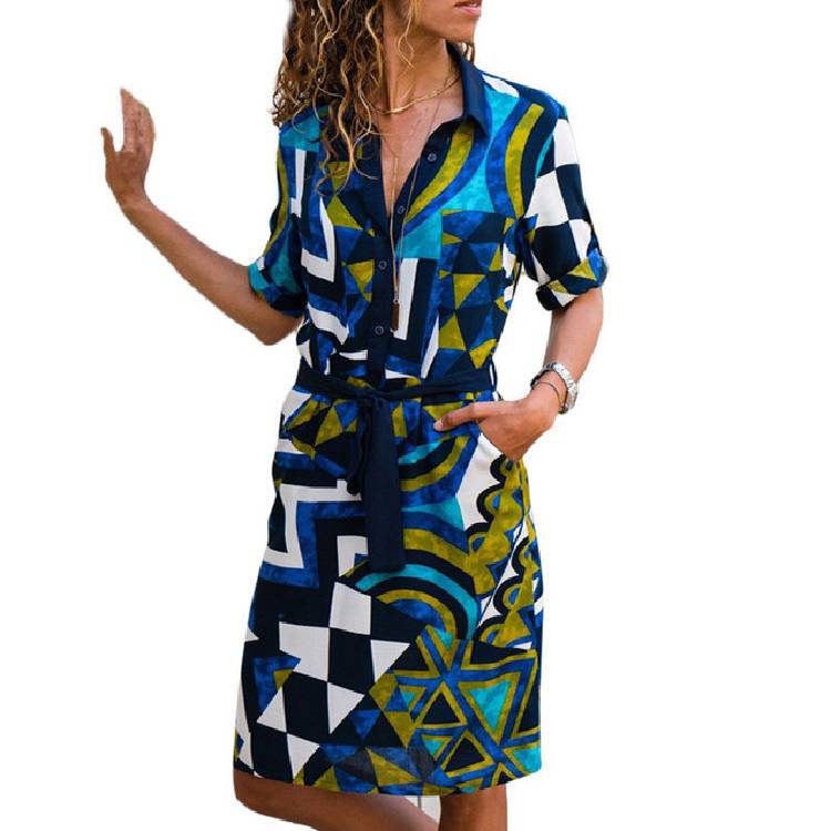 Aachoae Long Sleeve Shirt Dress 2020 Summer Boho Beach Dresses Women Casual Striped Print A line Mini Party Dress Vestidos