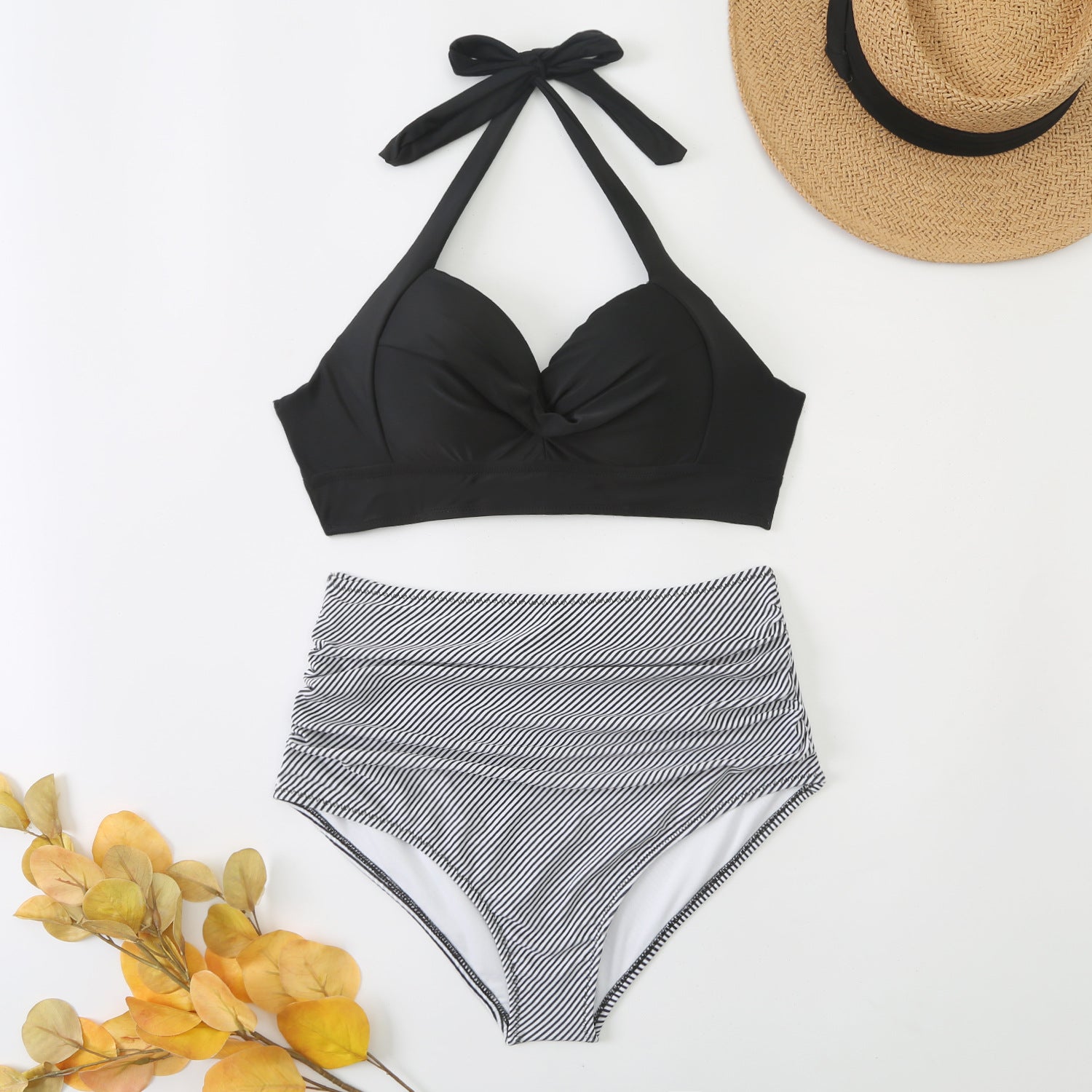 swimsuit female split solid color printed suspender bikini hard bag sexy swimsuit