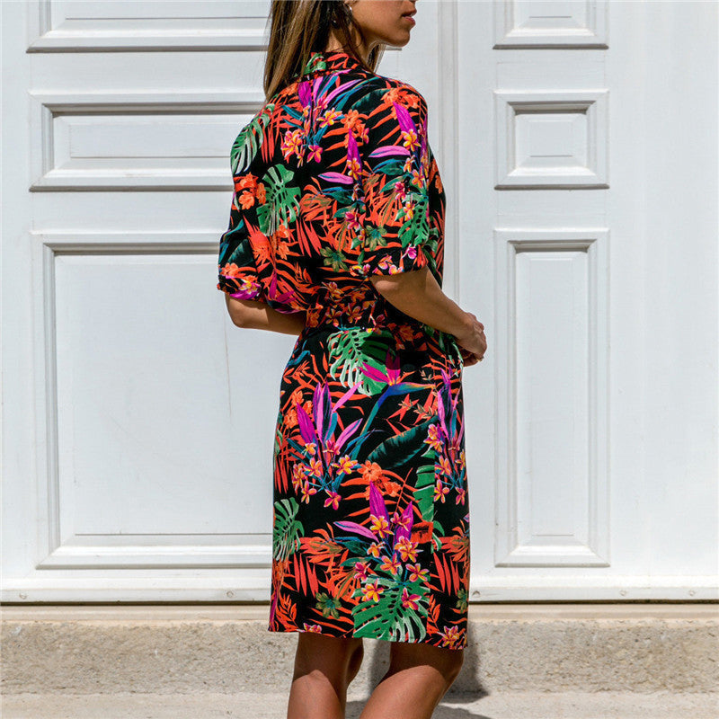 فستان قميص طويل الأكمام صيفي بوهو للشاطئ فساتين نسائية كاجوال مخططة مطبوعة على شكل حرف a فستان حفلات صغير