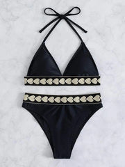 Slim black export one size spot open back solid color hollow sports split swimsuit