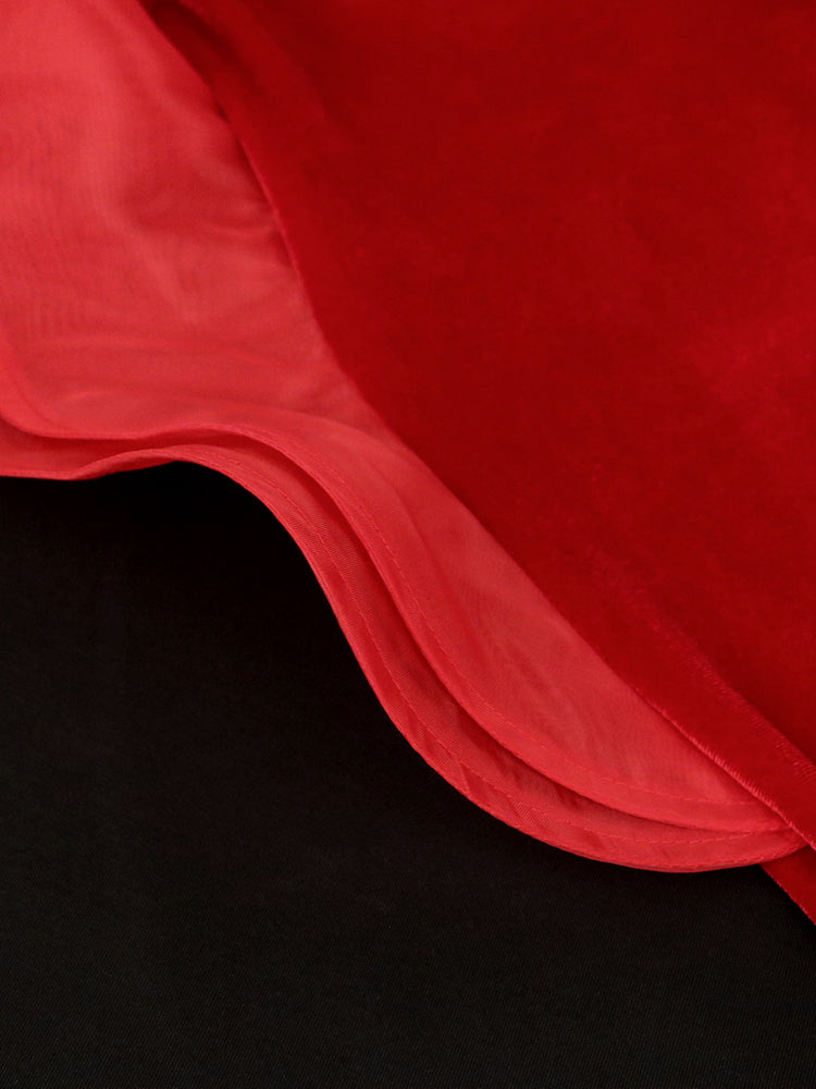 AOMEI Velvet Dress Women Red Christmas Evening Party Deep V Neck Ruffles Long Sleeve High Waist Bodycon Cocktail Event Gowns