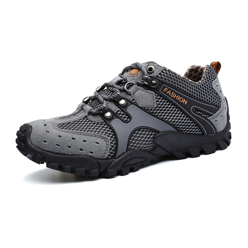 Summer men's shoes pedal outdoor sports and leisure leather shoes summer men's hiking breathable hollow mesh shoes