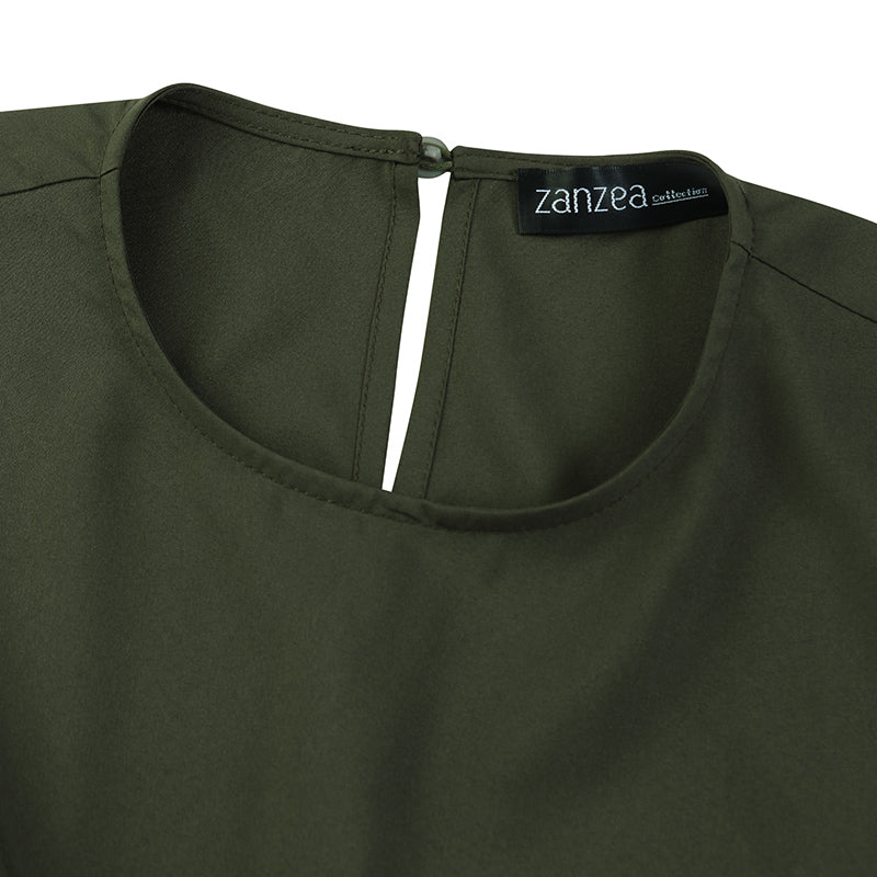 ZANZEA Ms. Muslim style Arabian style temperament solid color round neck long sleeve tie design lotus  hem shirt skirt fashion elegant long skirt robe  casual shirt long dress without headscarf large size