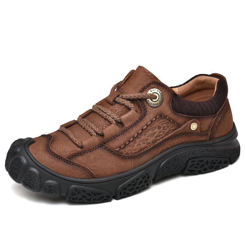 Men's shoes leather spring breathable leisure frosted leather shoes sports outdoor hiking shoes men's non-slip wear-resistant