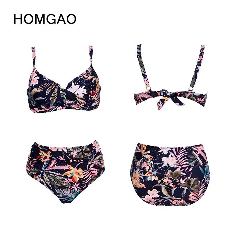 HOMGAO Vintage Print Bikinis Women's Swimsuit 2022 New Push Up Swimwear Sexy  Waist Two Piece Bathing Suit L-4XL Female Set