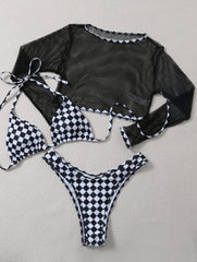 Mesh three-piece swimsuit bikini