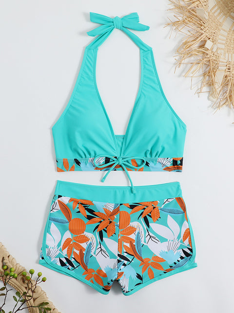 2023 Backless Bikini Set Short Swimwear Women's High Waist Swimwear Women's Printed Swimwear