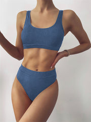 U-neck high waist bikini set