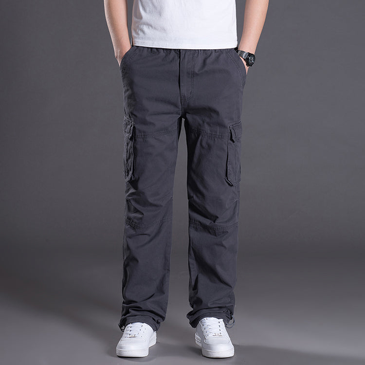 New men's adjustable adjustable pants, men's pants, loose casual trousers, outdoor hiking adventure overalls, large pockets, pure cotton.